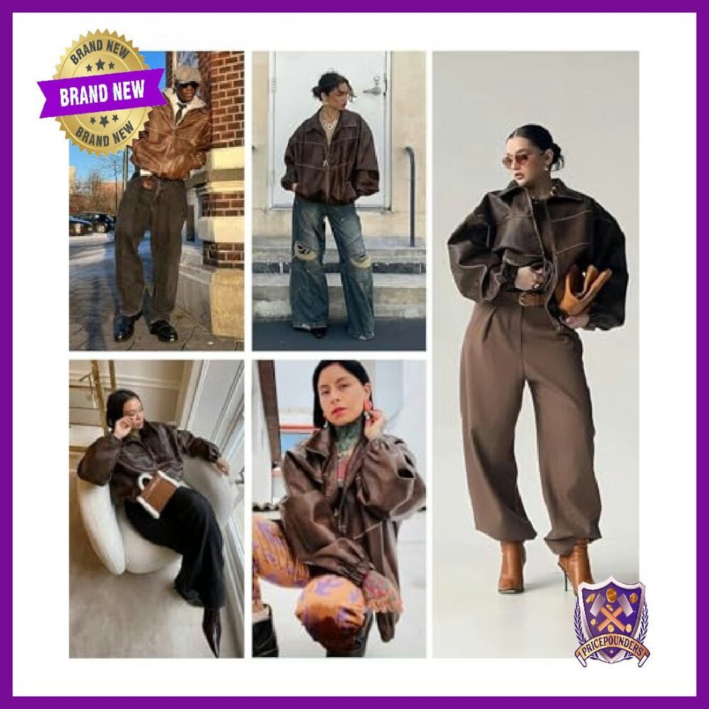 Oversized Faux Leather Motorcycle Jacket Y2K Vintage Plus Size - Picture 5 of 8